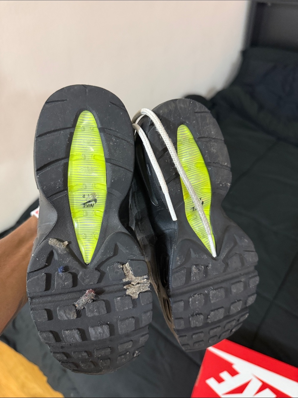 Nike Kids Air Max 95 Sneakers - Gray with Neon Yellow Accents - Picture 8 of 8